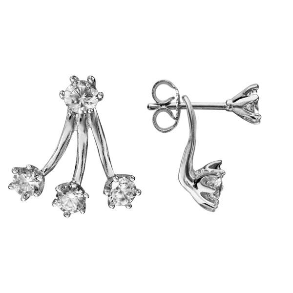 Boucles d'oreilles Argent 925 Double avec 3 Tiges Zirconium Sertis